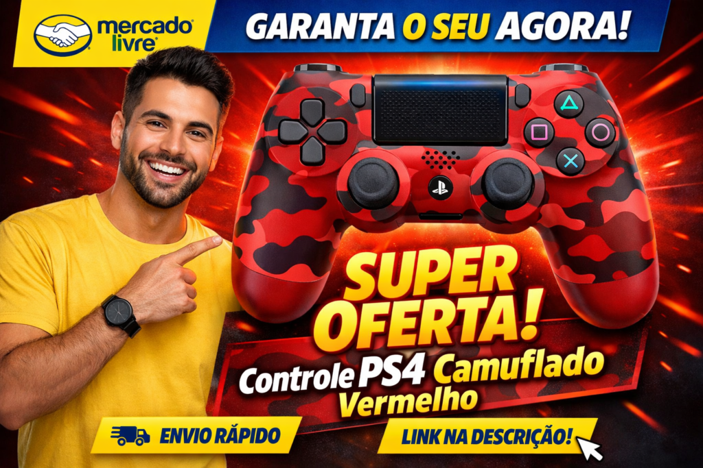 controle ps4 camuflado vermelho em promoção